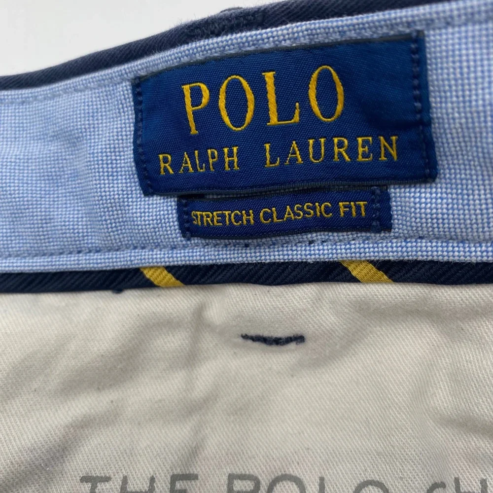 Polo Ralph Lauren Stretch Classic Fit Chino Shorts Mens 38 Navy Blue Distressed